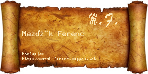 Mazák Ferenc névjegykártya